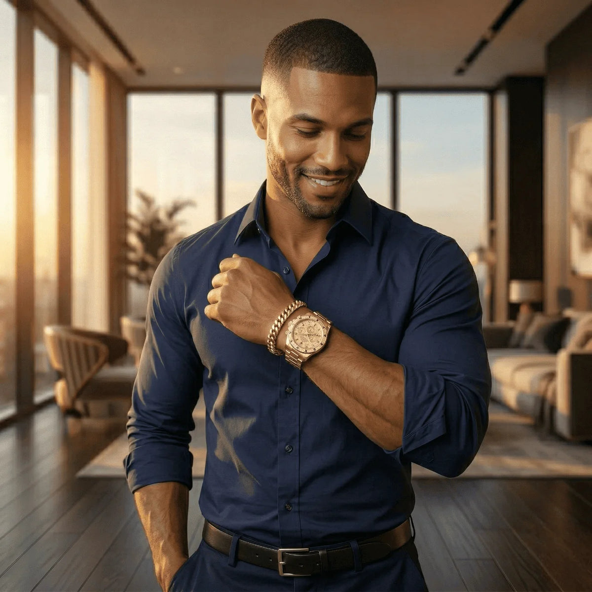 ÉTERNEL 💛 Ensemble Couple 4 Pièces · 2 Montres + 2 Bracelets Dorés - CD