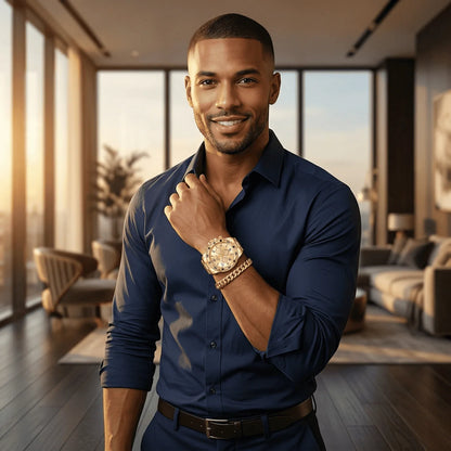 ÉTERNEL 💛 Ensemble Couple 4 Pièces · 2 Montres + 2 Bracelets Dorés - CD