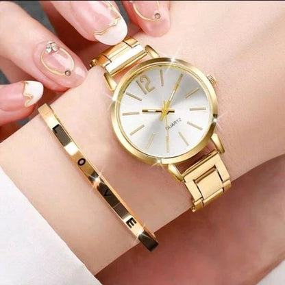 ÉTERNEL 💛 Ensemble Couple 4 Pièces · 2 Montres + 2 Bracelets Dorés - CD