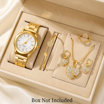 AMORA Set Femme 5 Pièces · Montre Dorée + 4 Bijoux Cœur Sertis - CD