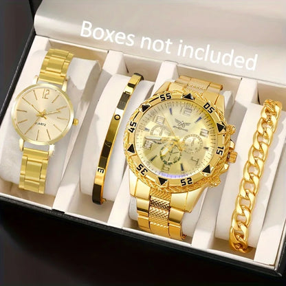 ÉTERNEL 💛 Ensemble Couple 4 Pièces · 2 Montres + 2 Bracelets Dorés - CD