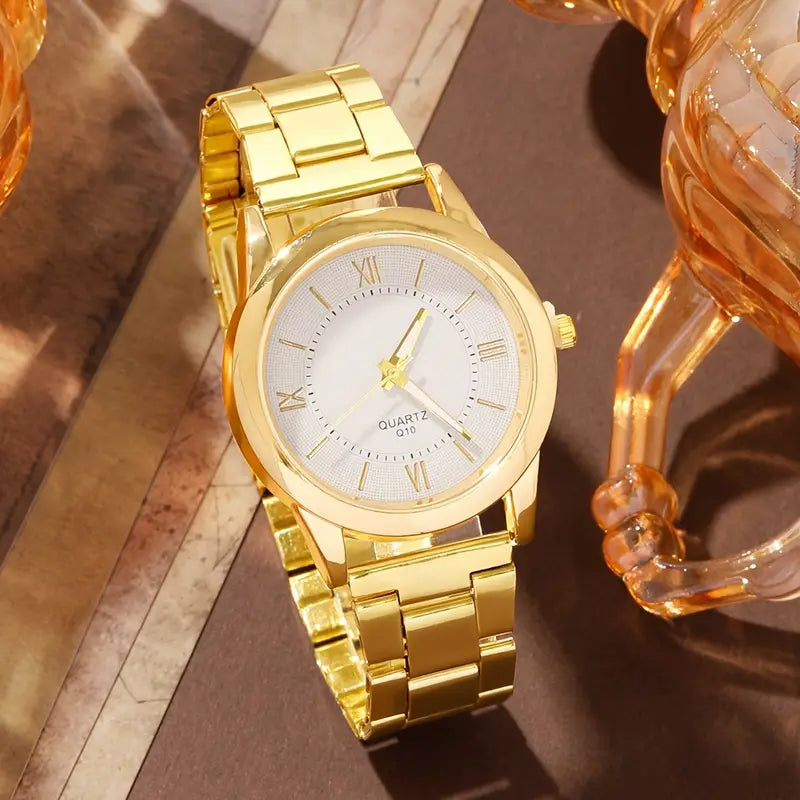 AMORA Set Femme 5 Pièces · Montre Dorée + 4 Bijoux Cœur Sertis - CD