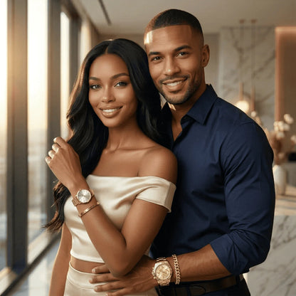 ÉTERNEL 💛 Ensemble Couple 4 Pièces · 2 Montres + 2 Bracelets Dorés - CD