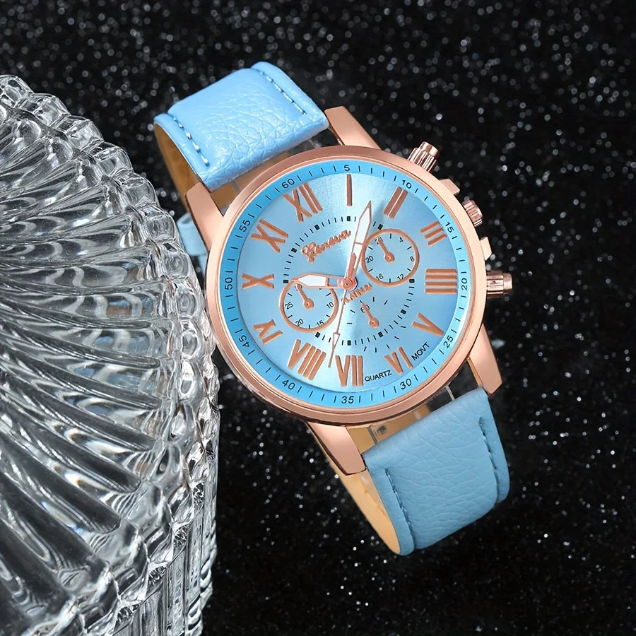 AZURA 💙 Set Femme 4 Pièces · Montre Bleue + Collier, Boucles & Bague Cœur - CD